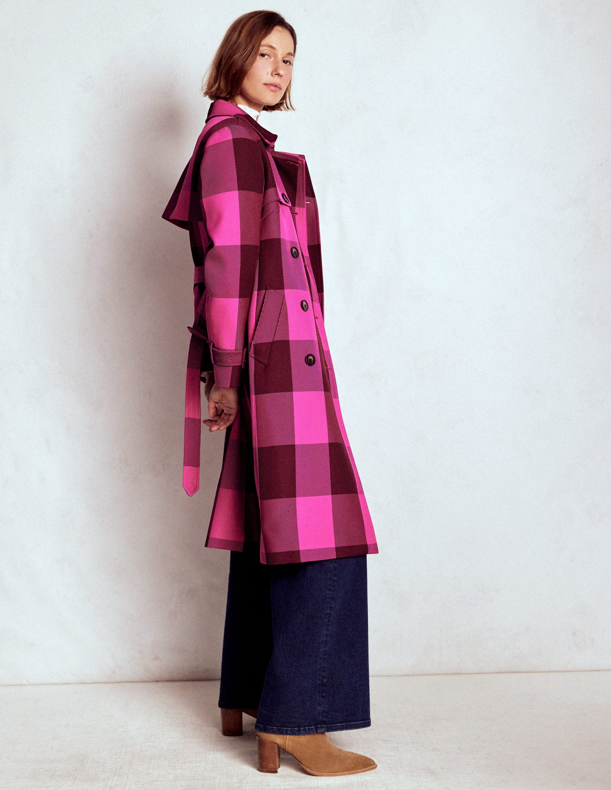 Cheltenham Trench Coat-Pink Peony, Chestnut Gingham-5