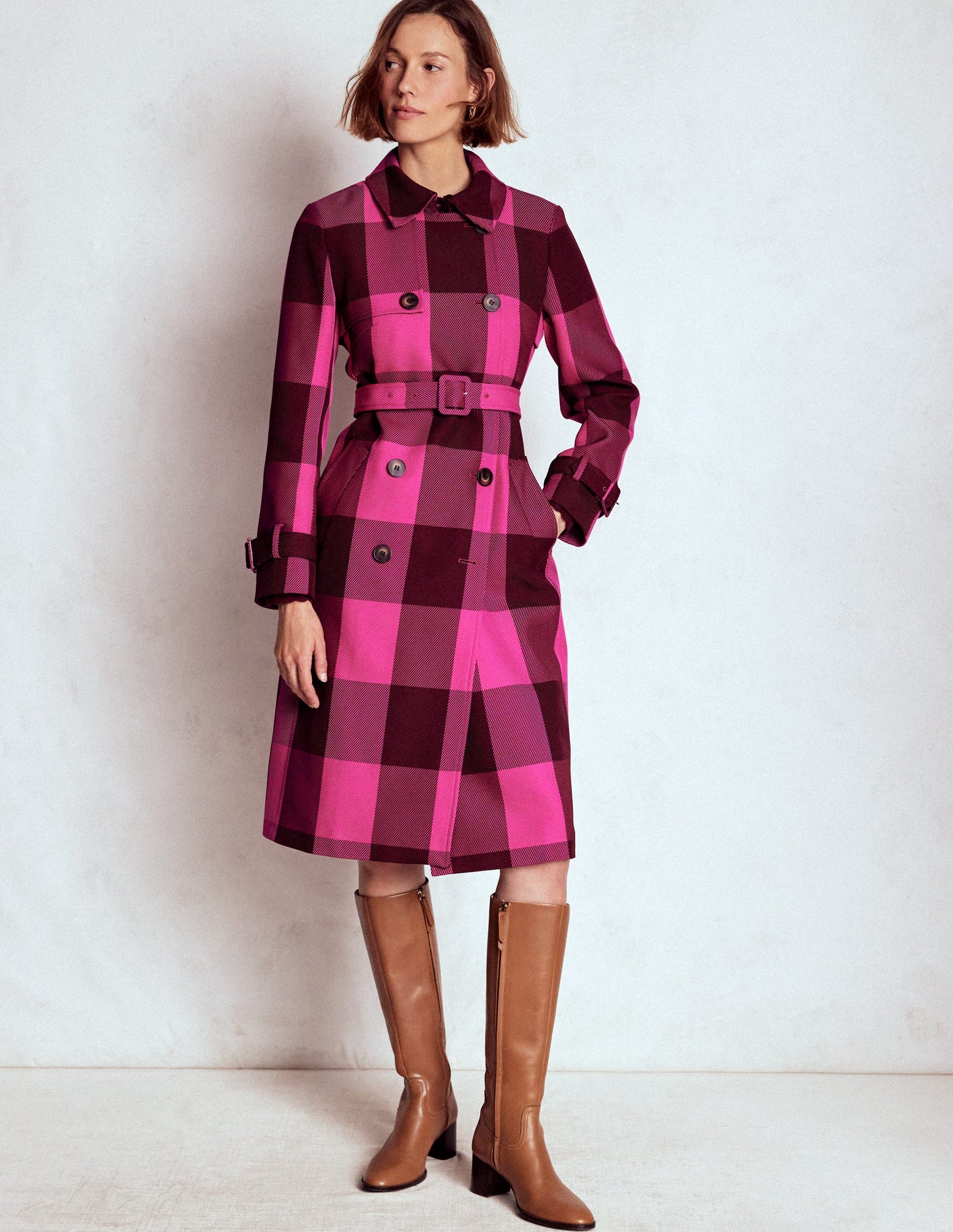 Cheltenham Trench Coat-Pink Peony, Chestnut Gingham