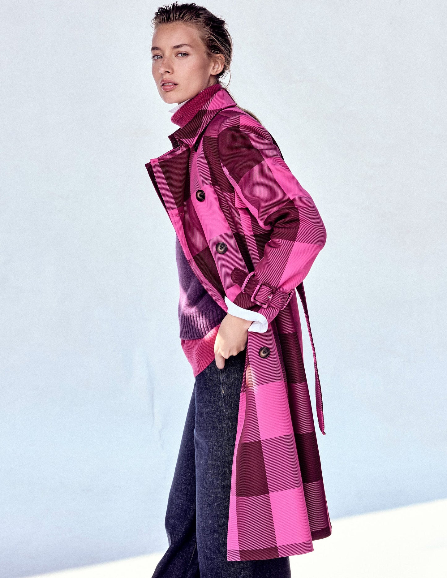 Cheltenham Trench Coat-Pink Peony, Chestnut Gingham