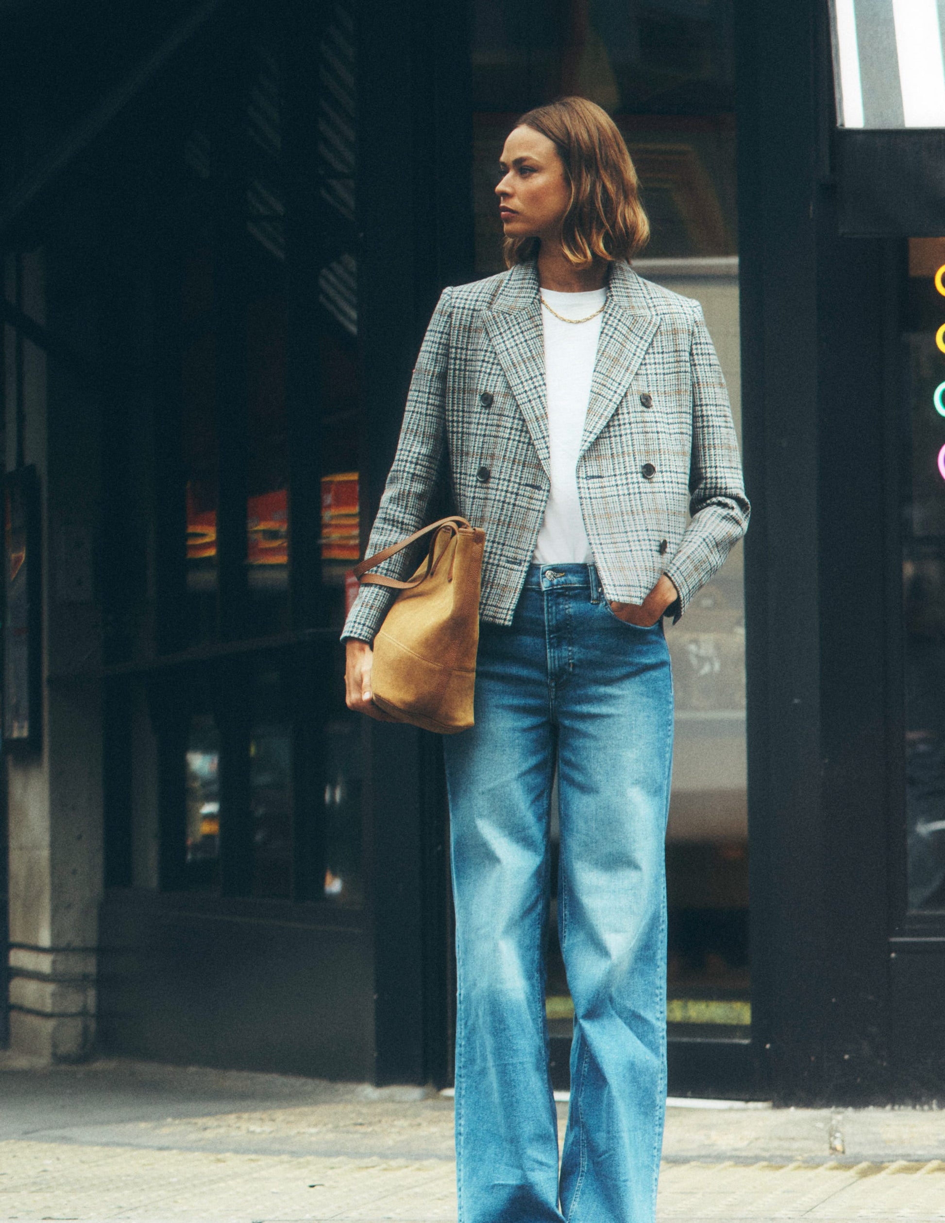 Boxy Double Breasted Blazer-Blue and Grey Prince of Wales-6