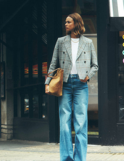 Boxy Double Breasted Blazer-Blue and Grey Prince of Wales-6