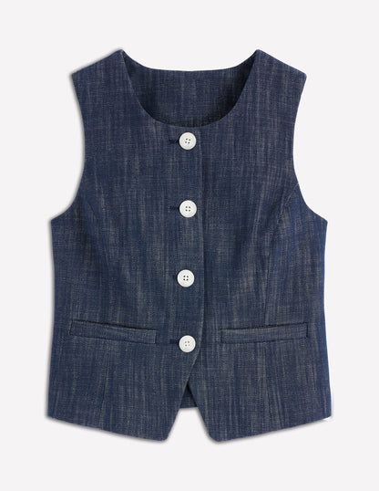 Tailored Twill Waistcoat-Navy, Indigo-7