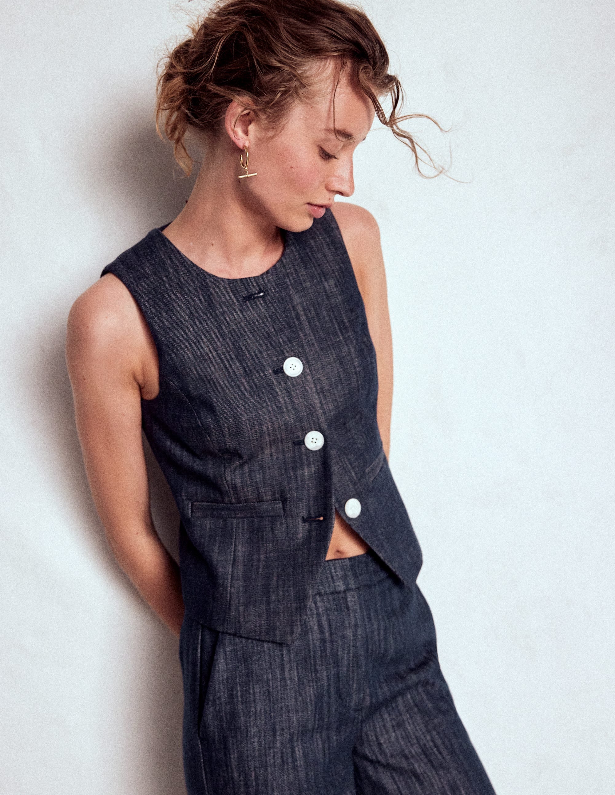 Tailored Twill Waistcoat-Navy, Indigo - Image 1