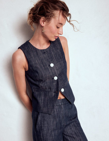 Tailored Twill Waistcoat-Navy, Indigo