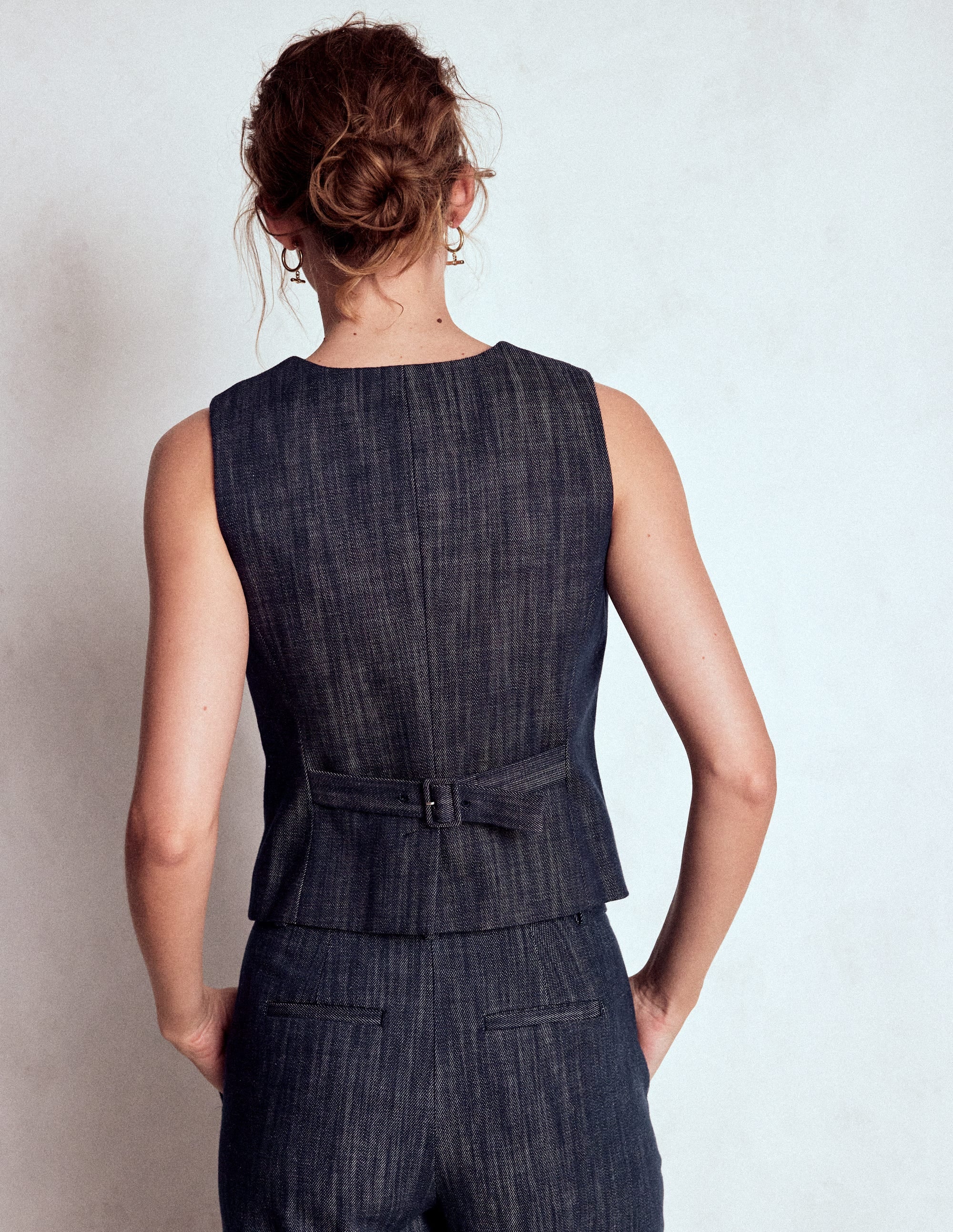 Tailored Twill Waistcoat-Navy, Indigo - Image 3