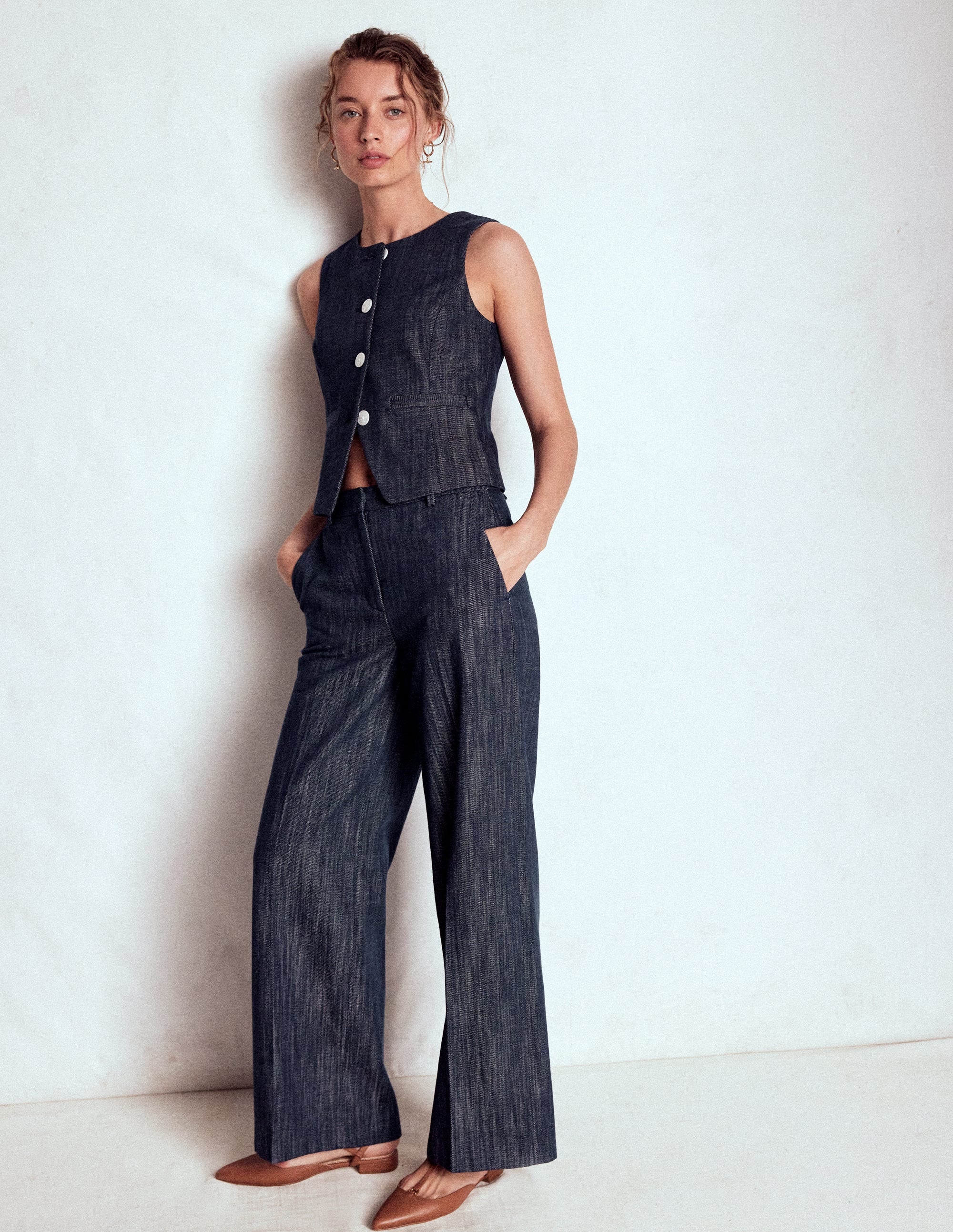 Tailored Twill Waistcoat-Navy, Indigo - Image 4