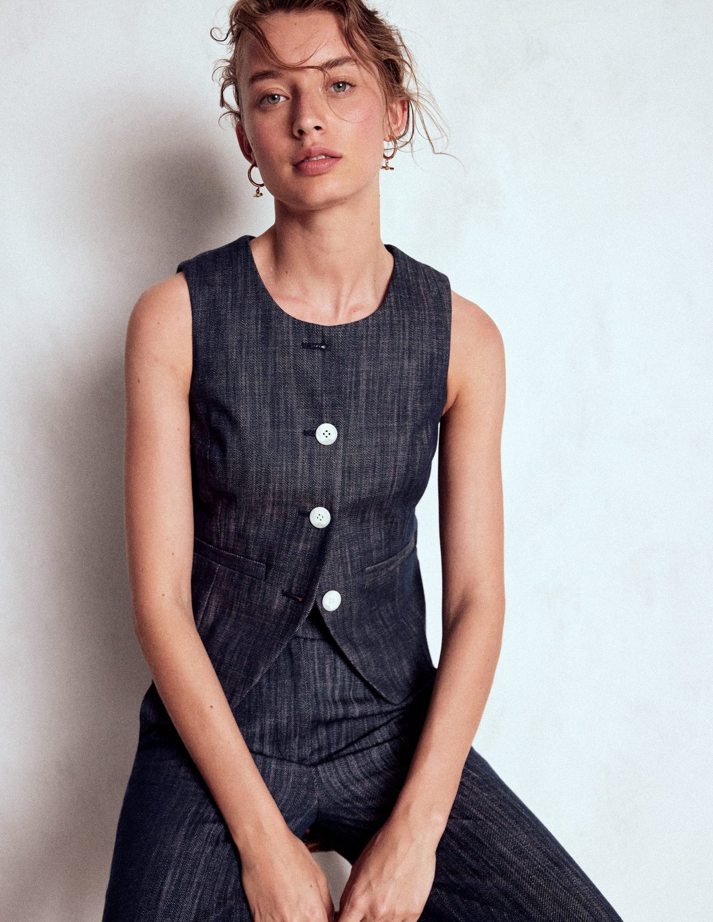 Tailored Twill Waistcoat-Navy, Indigo