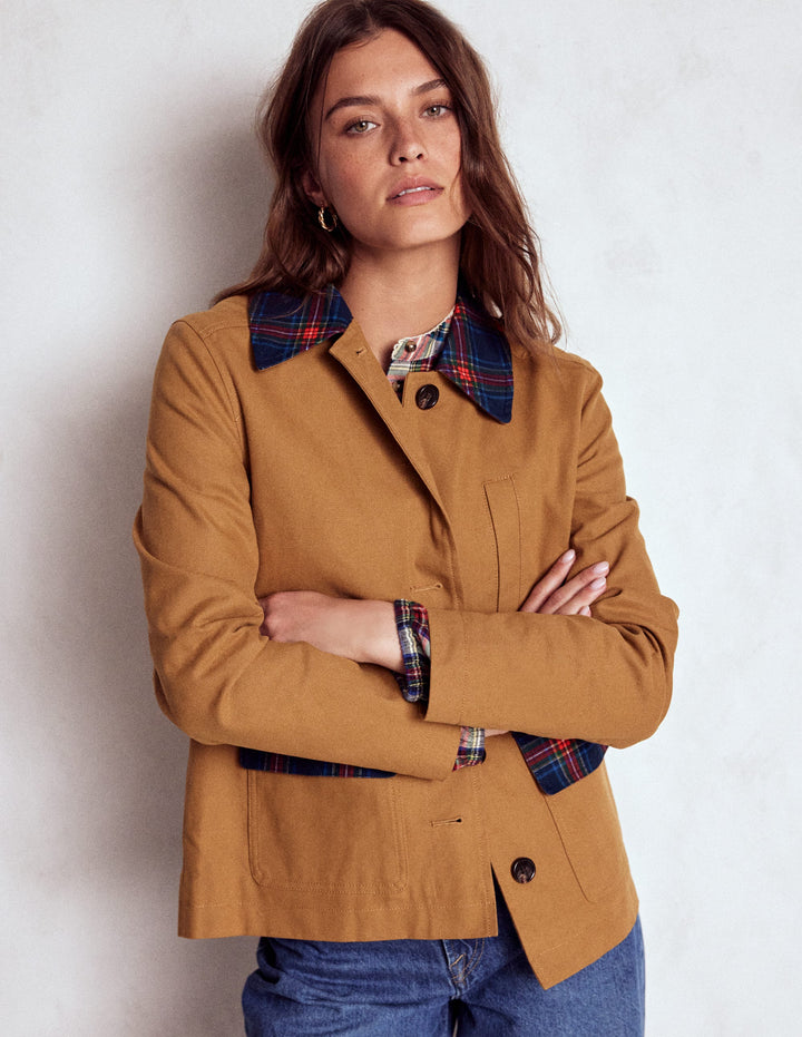 Canvas Barn Jacket-Hazelnut Brown, Check