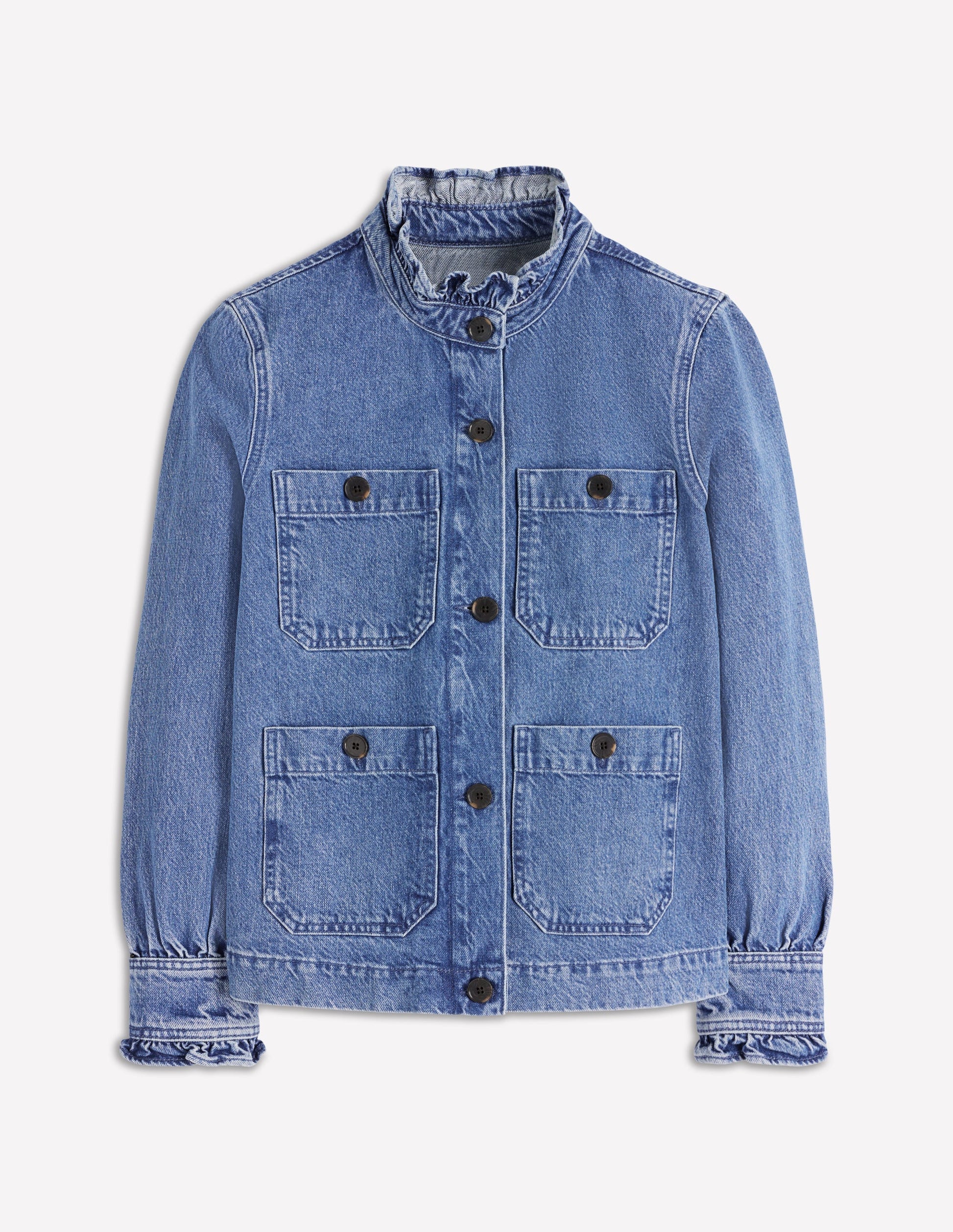 Denim Frill Collar Jacket-Mid Wash-6