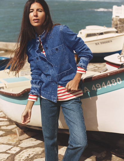 Denim Frill Collar Jacket-Mid Wash-2