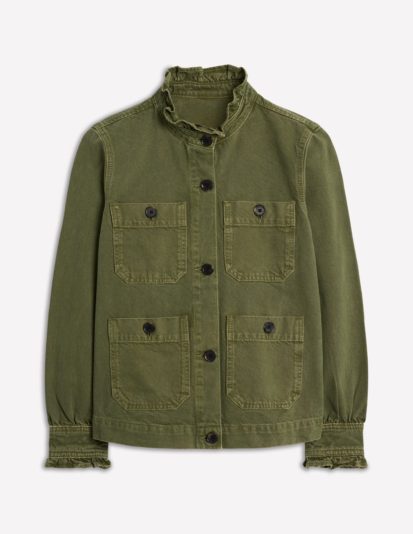 Cotton Frill Collar Jacket-Woodland Green