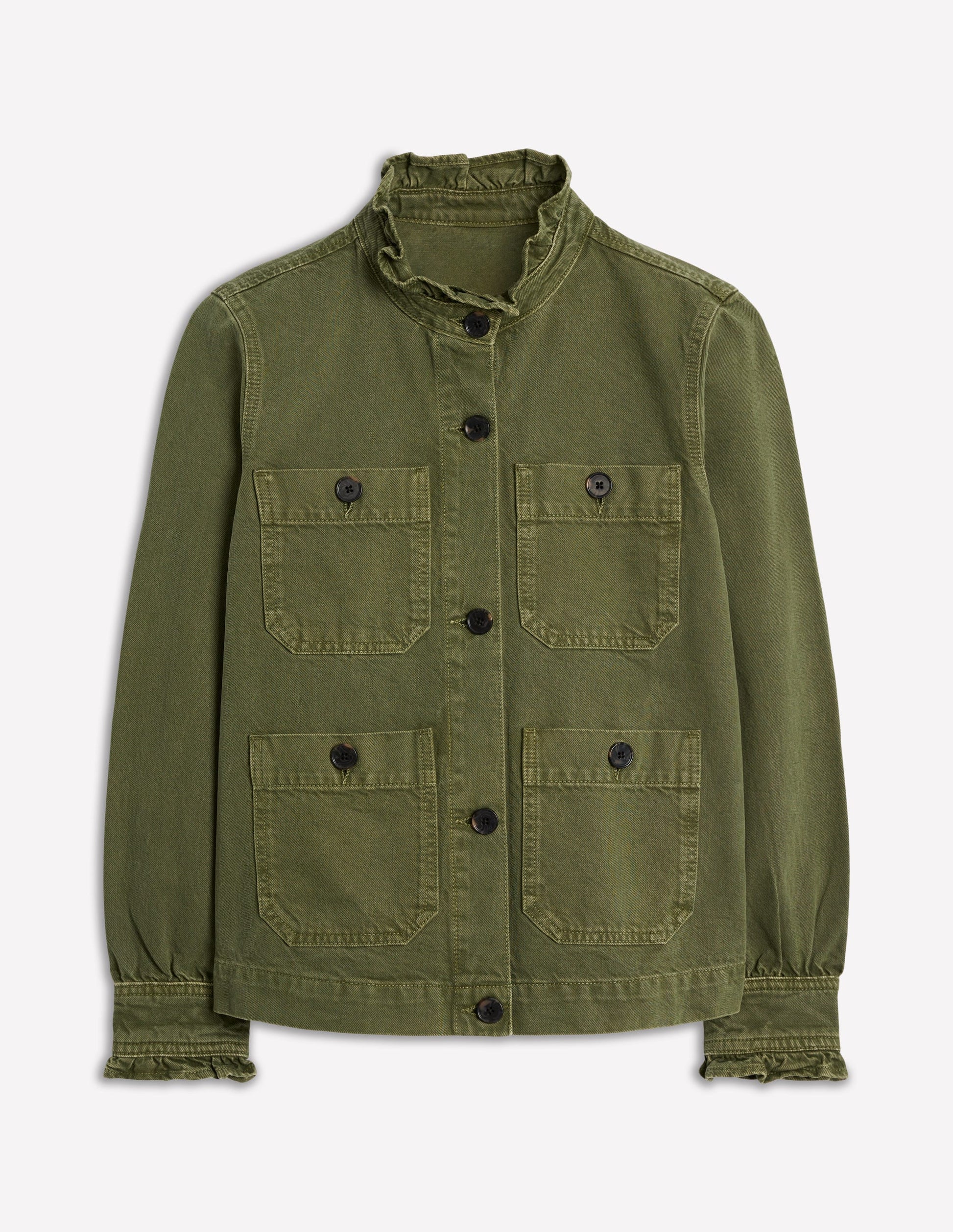 Cotton Frill Collar Jacket-Woodland Green-6