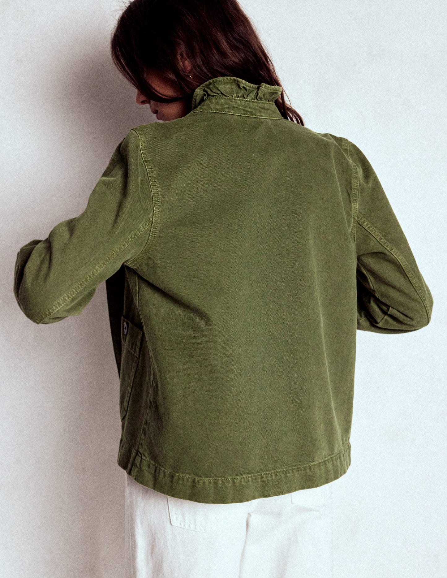 Cotton Frill Collar Jacket-Woodland Green