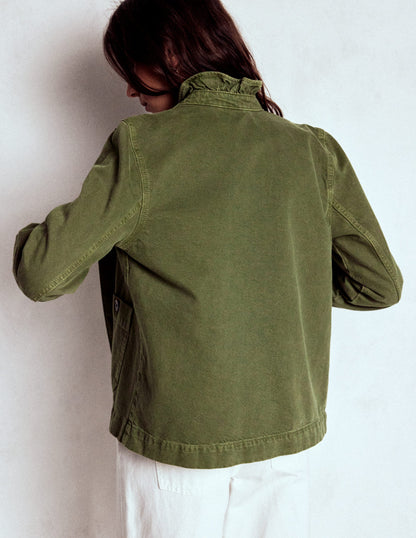 Cotton Frill Collar Jacket-Woodland Green-3
