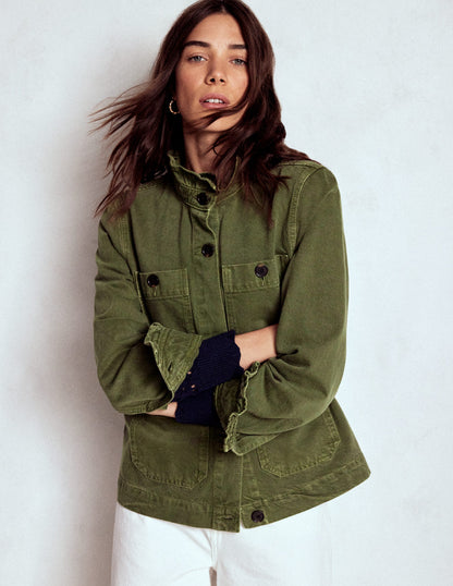 Cotton Frill Collar Jacket-Woodland Green-4