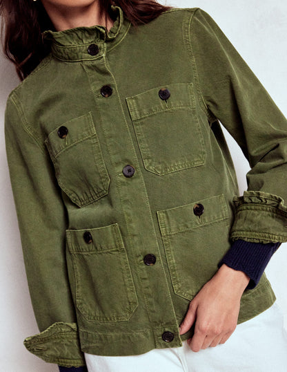 Cotton Frill Collar Jacket-Woodland Green-5