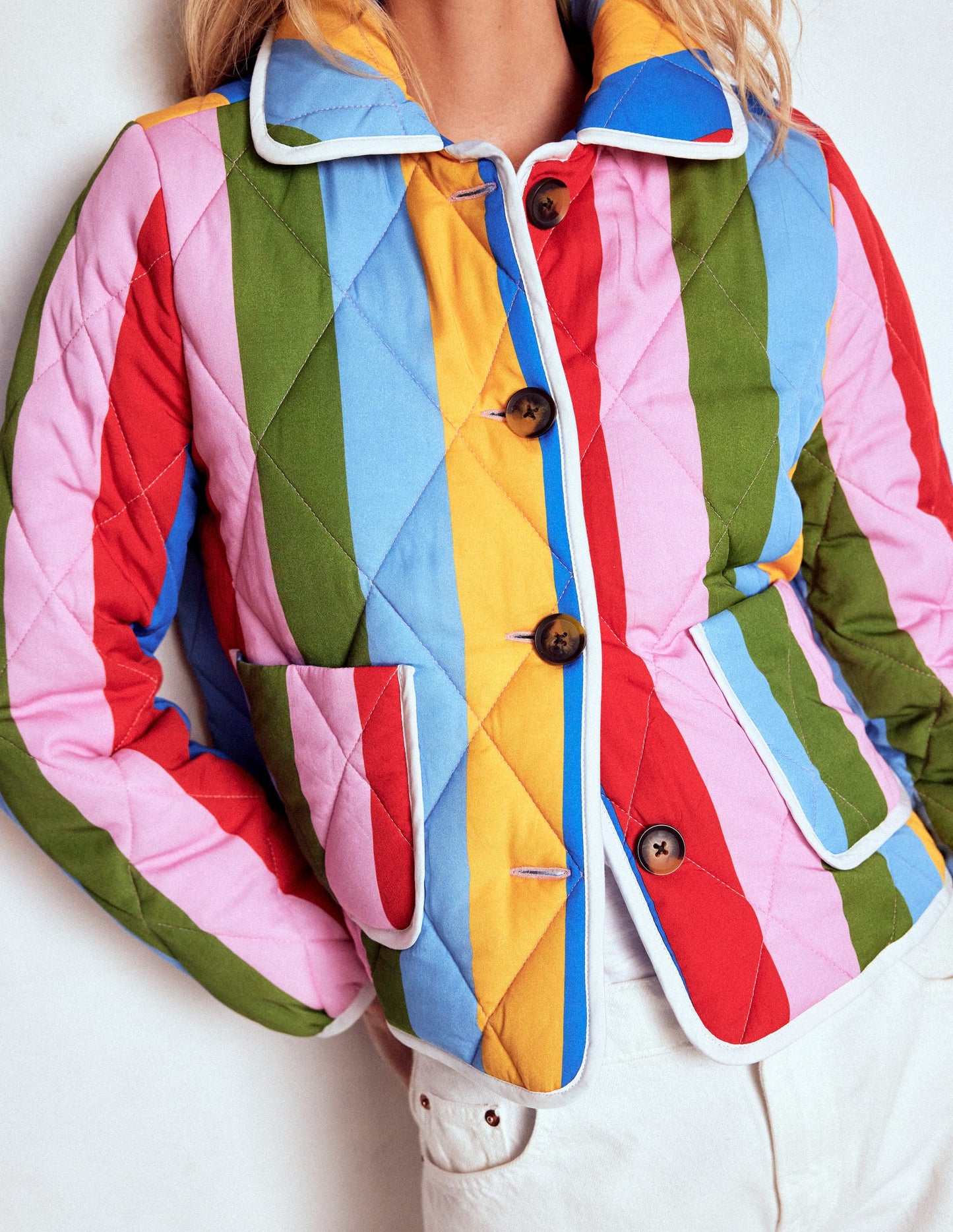 Fitzrovia Quilted Jacket-Rainbow Stripe