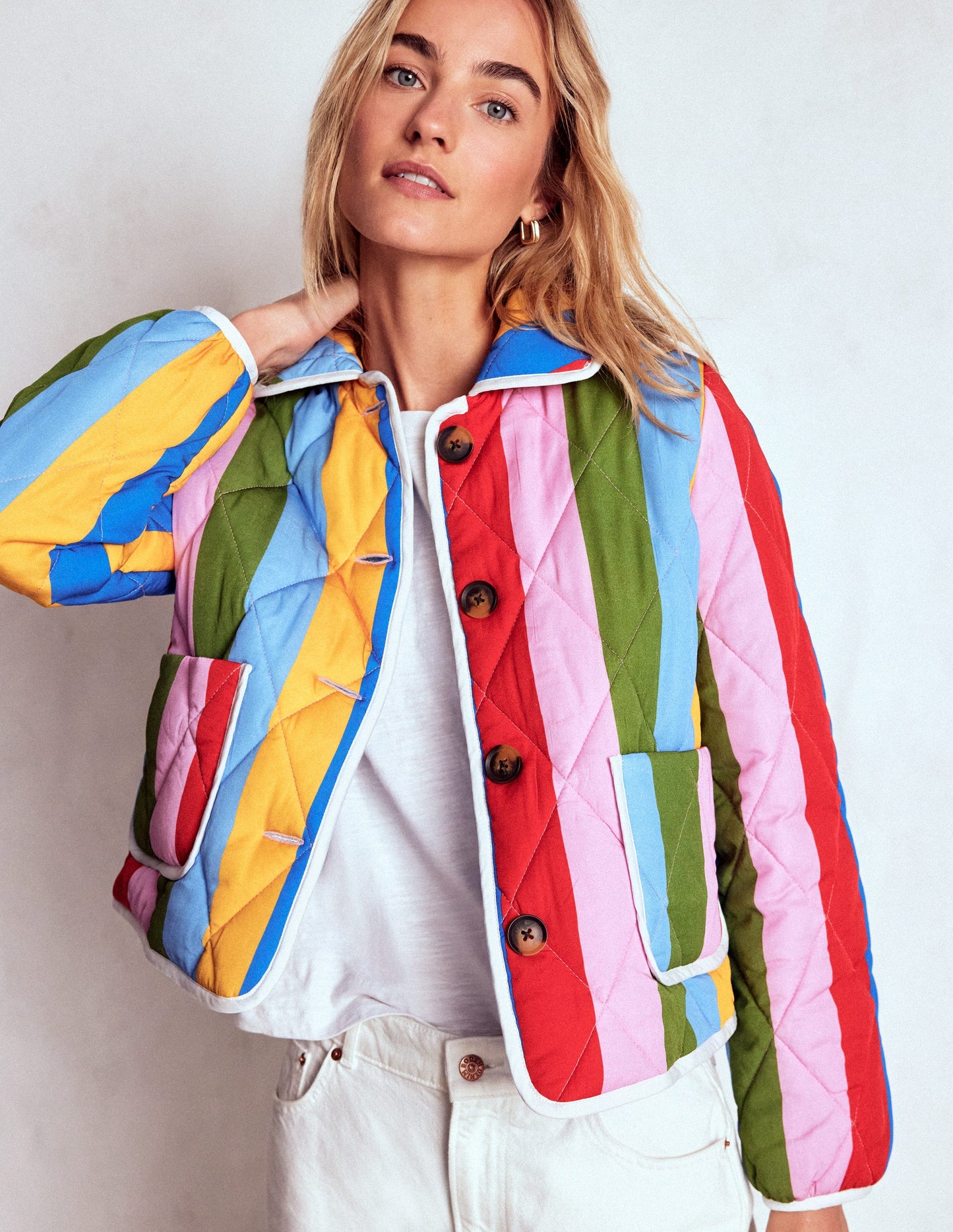 Fitzrovia Quilted Jacket-Rainbow Stripe
