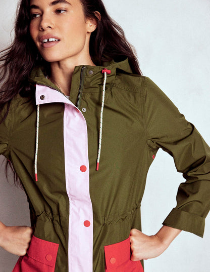Longline Rain Mac-Khaki Colourblock-4