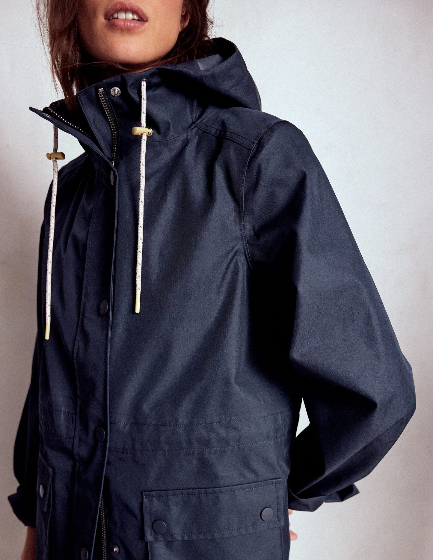 Longline Rain Mac-Navy Colourblock