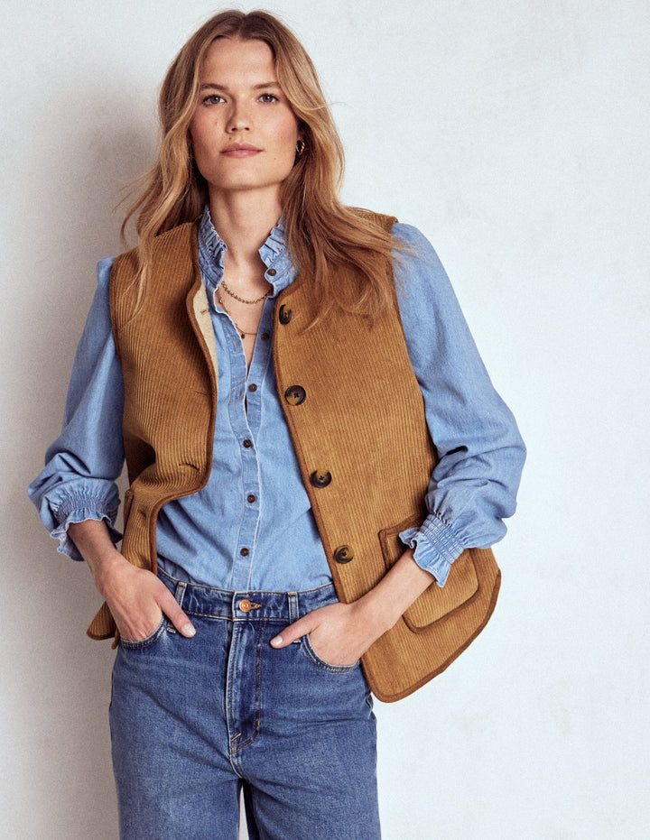 Clerkenwell Reversible Gilet-Hazelnut Brown, Natural