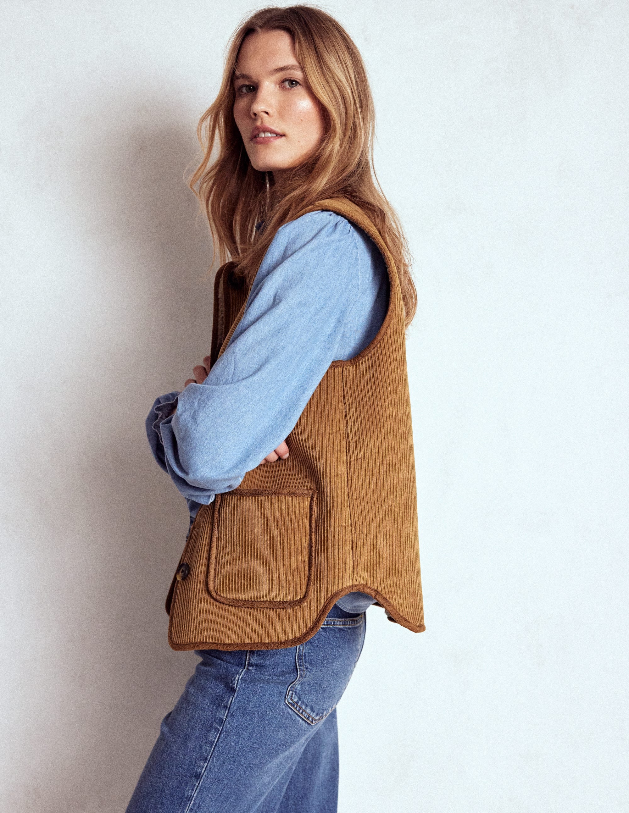 Clerkenwell Reversible Gilet-Hazelnut Brown, Natural | Boden USA