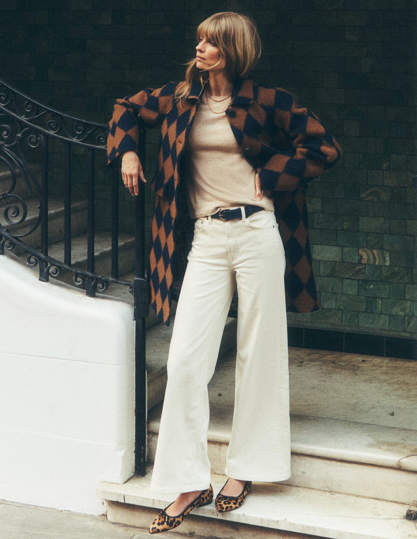 Edinburgh Swing Coat-Camel and Navy Argyle