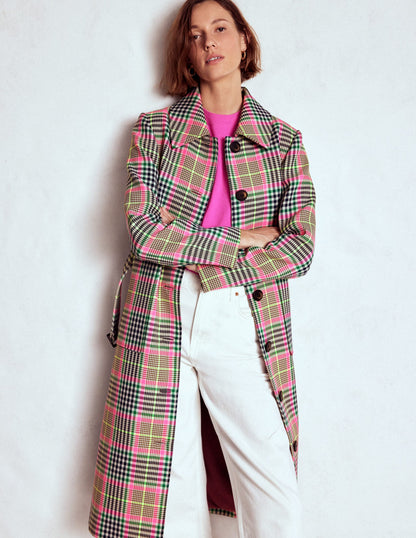 Lancaster Belted Mac-Brown, Neon Pink Check-1