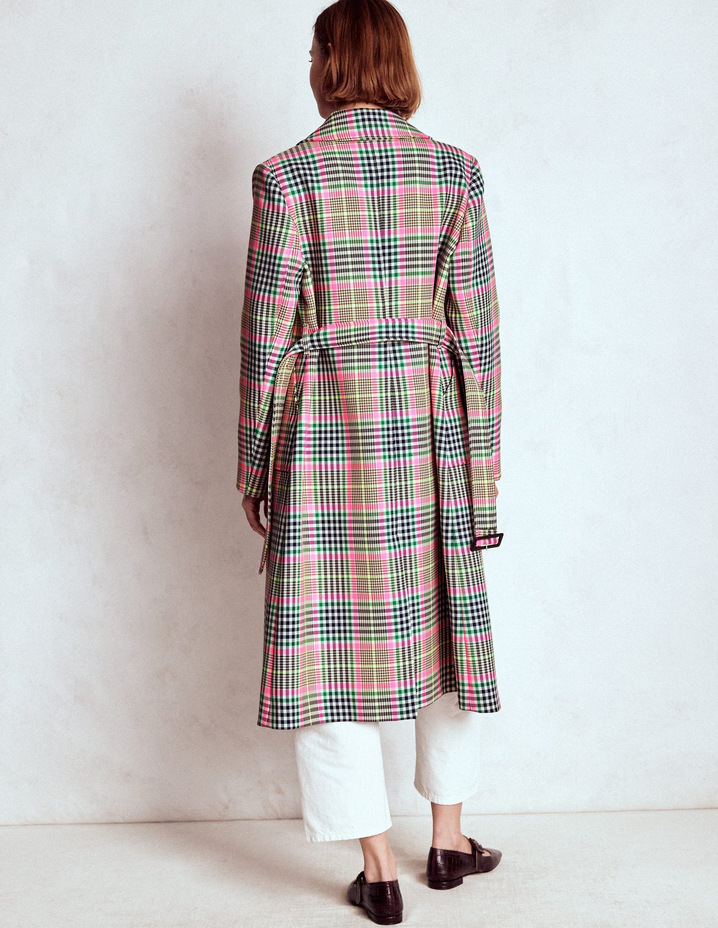 Lancaster Belted Mac-Brown, Neon Pink Check