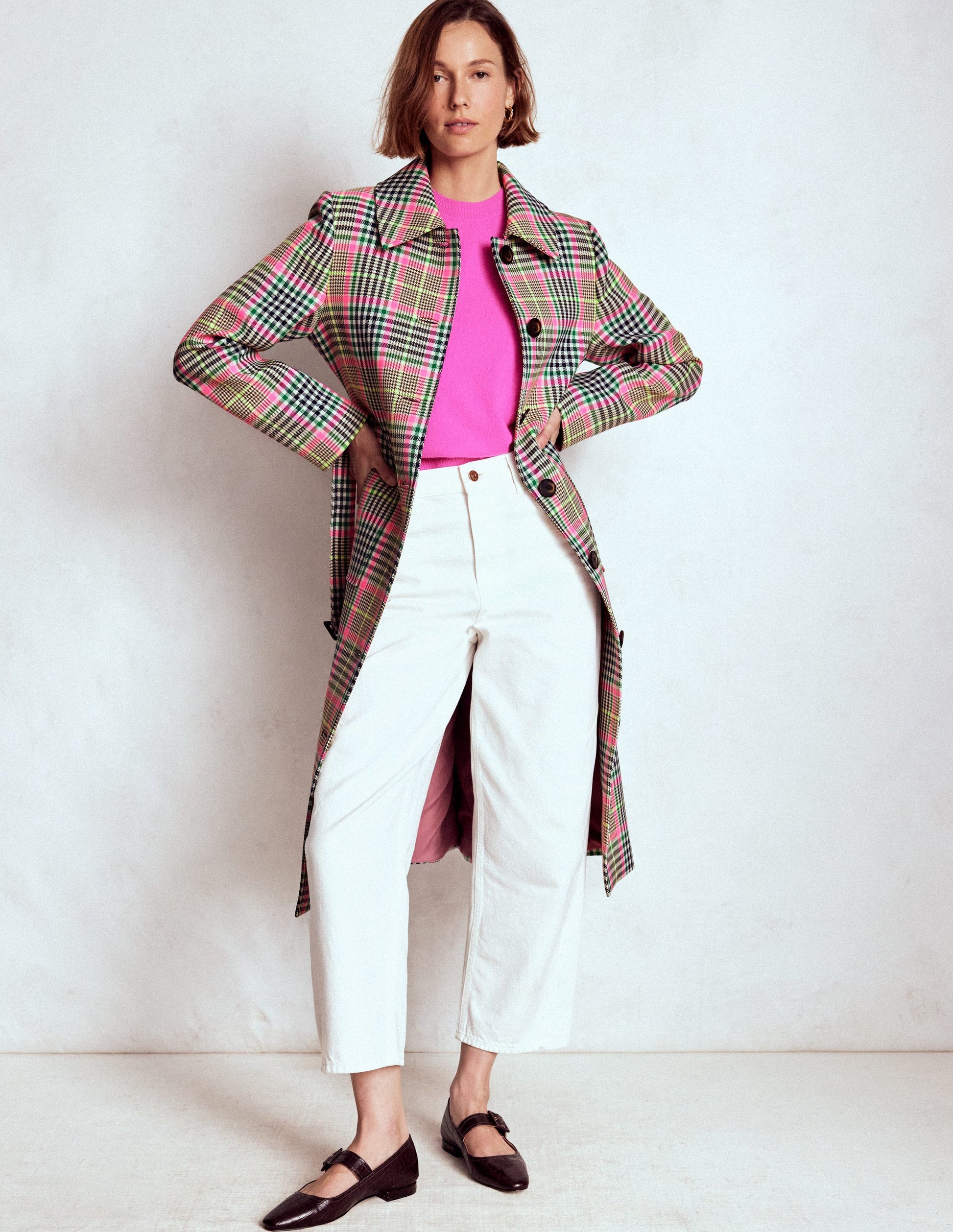 Lancaster Belted Mac-Brown, Neon Pink Check-5