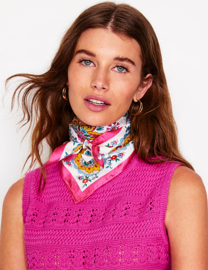 Silk Square Scarf-Multi, Botanical Paisley-2