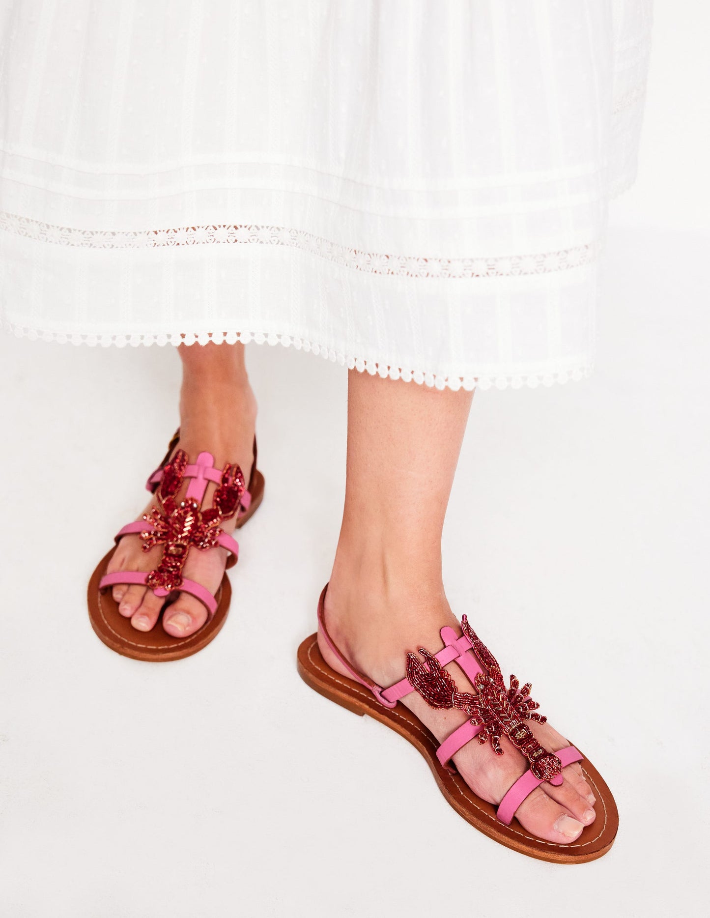 Novelty Beaded Flat Sandals-Lobster
