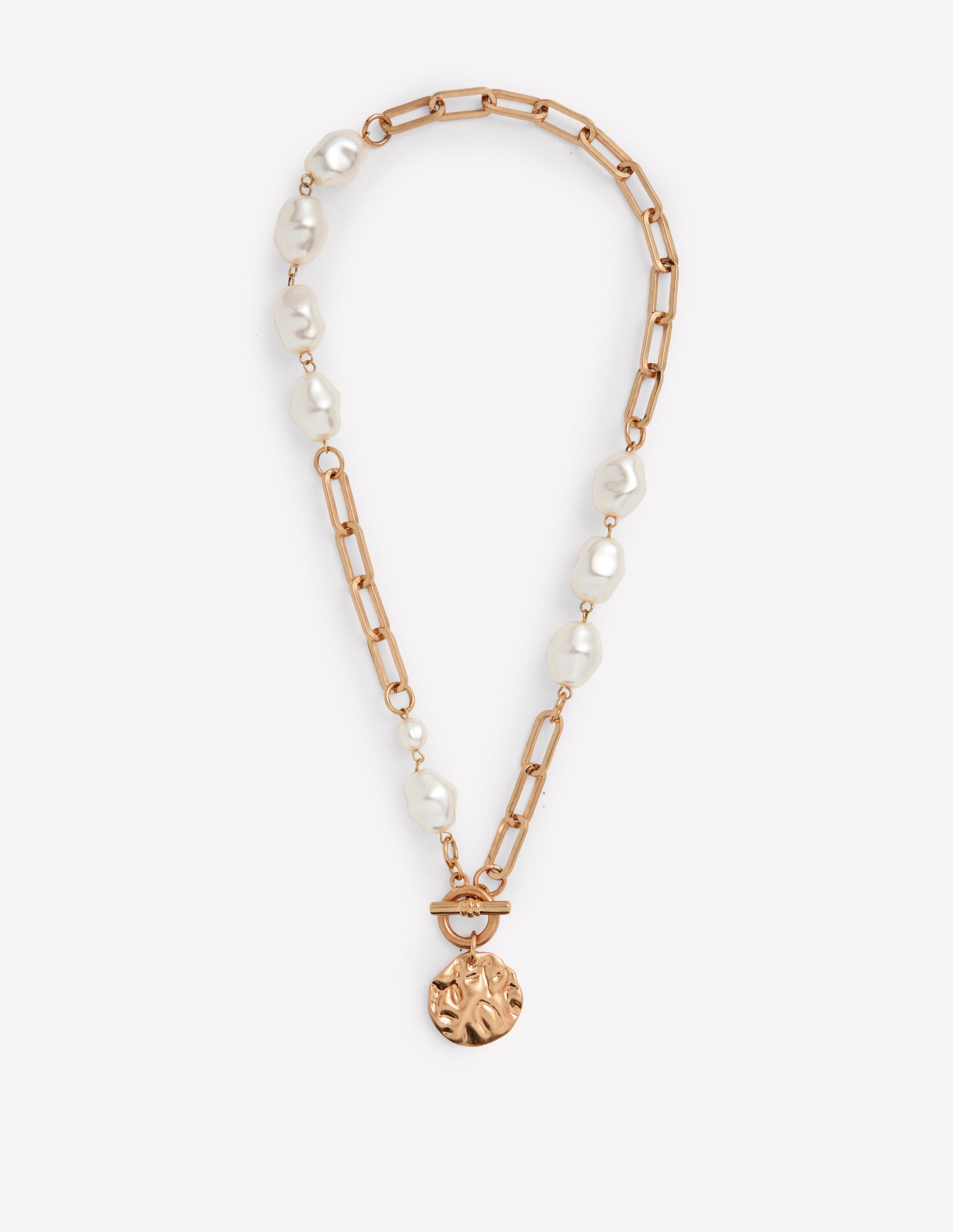 Weathered Faux Pearl Necklace-Gold Colour/Pearl-1