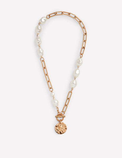 Weathered Faux Pearl Necklace-Gold Colour/Pearl-1