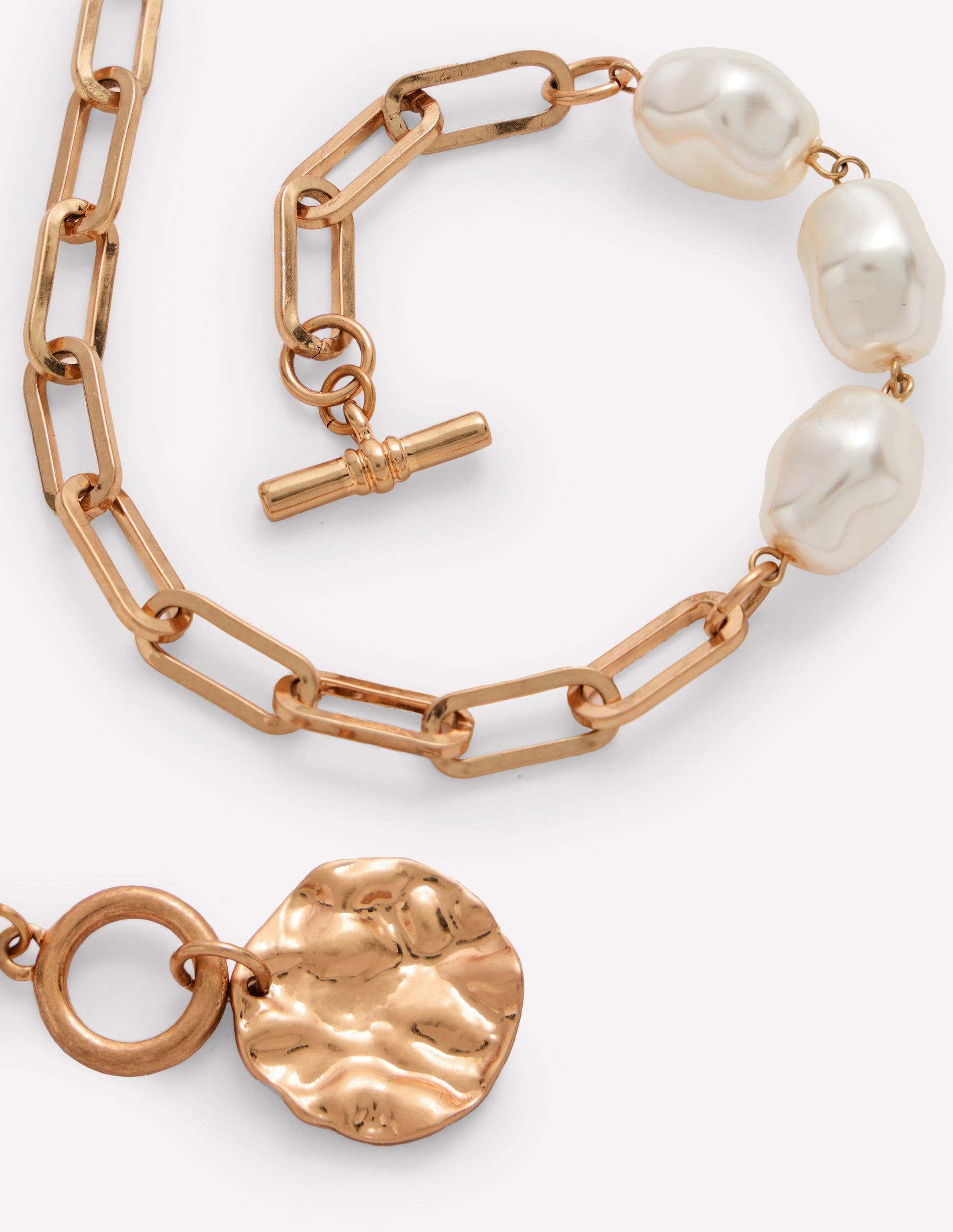 Weathered Faux Pearl Necklace-Gold Colour/Pearl-3