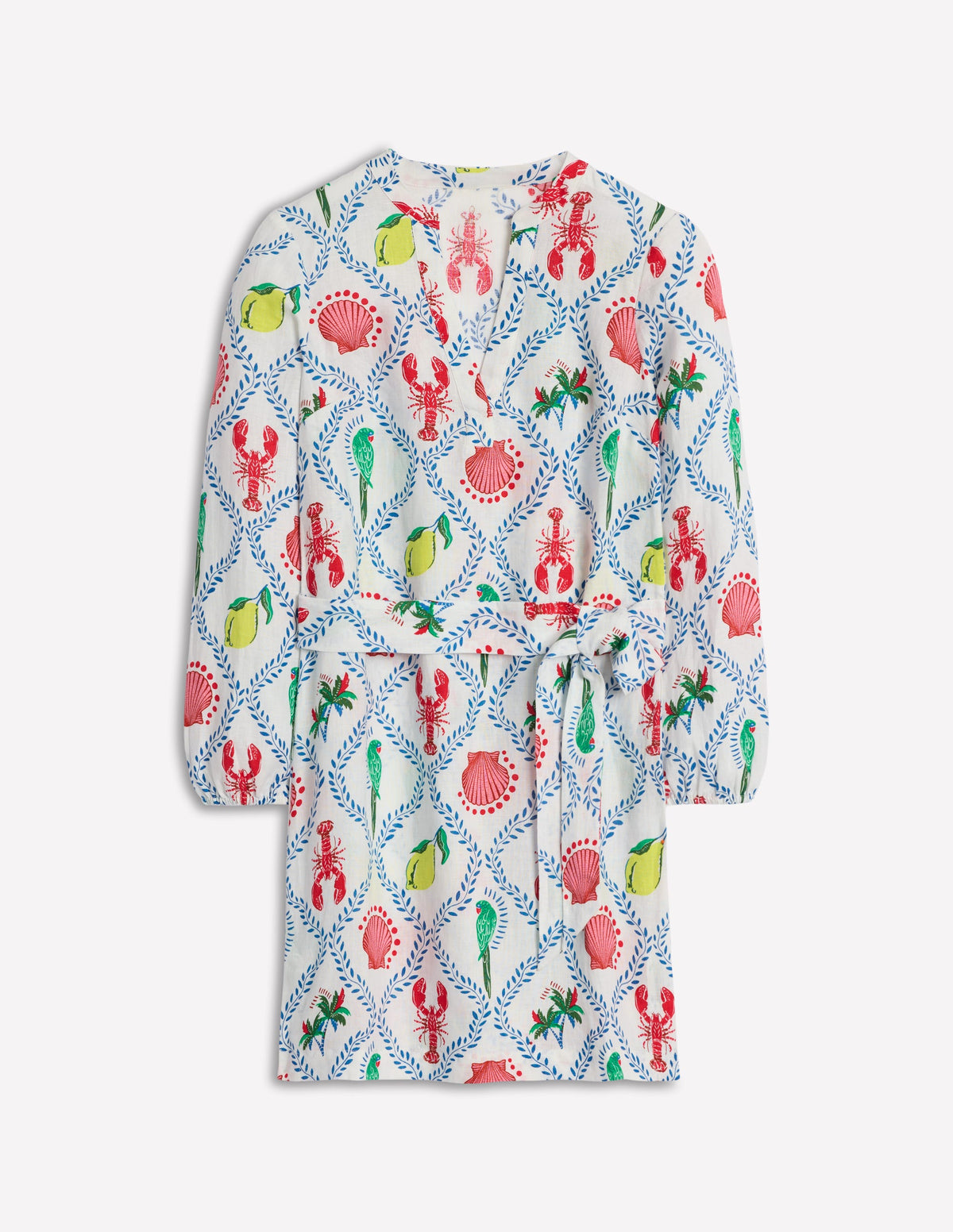 Cleo Linen Tie Waist Dress-Ivory, Tropical Bonanza Vine - Image 6