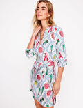 Cleo Linen Tie Waist Dress-Ivory, Tropical Bonanza Vine
