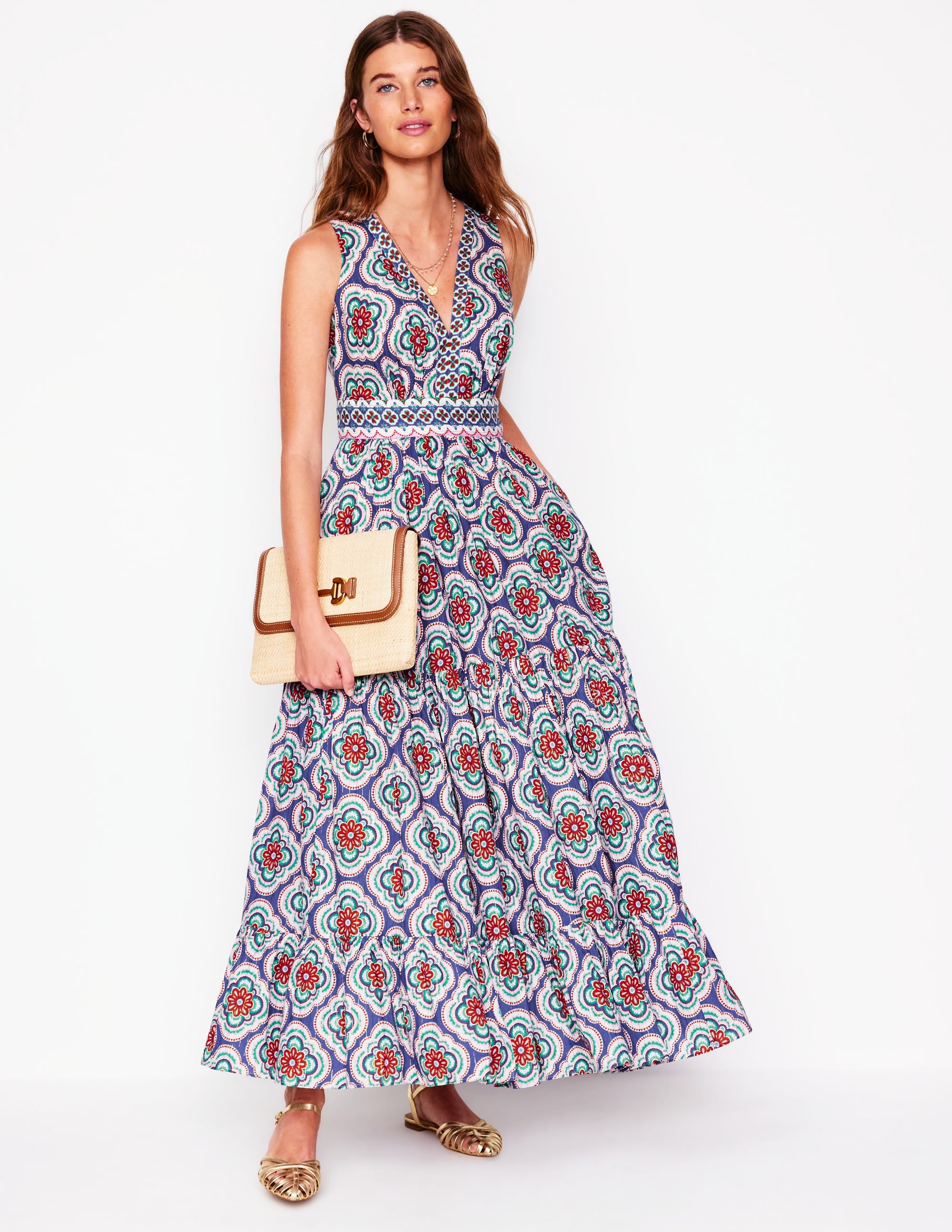 Serena Cotton Tie Maxi Dress-Bright Blue, Botanic Blush - Image 1