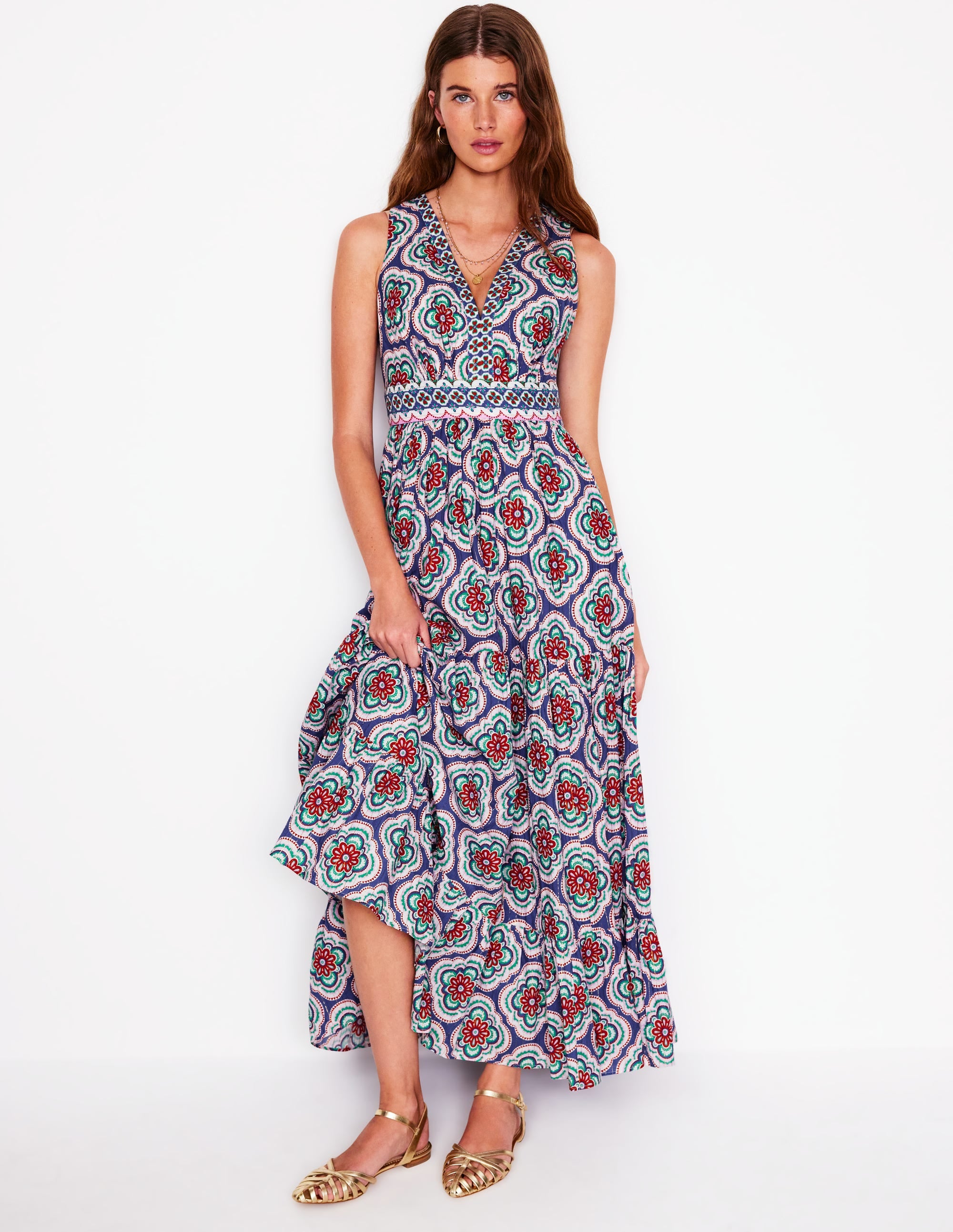 Serena Cotton Tie Maxi Dress-Bright Blue, Botanic Blush - Image 4