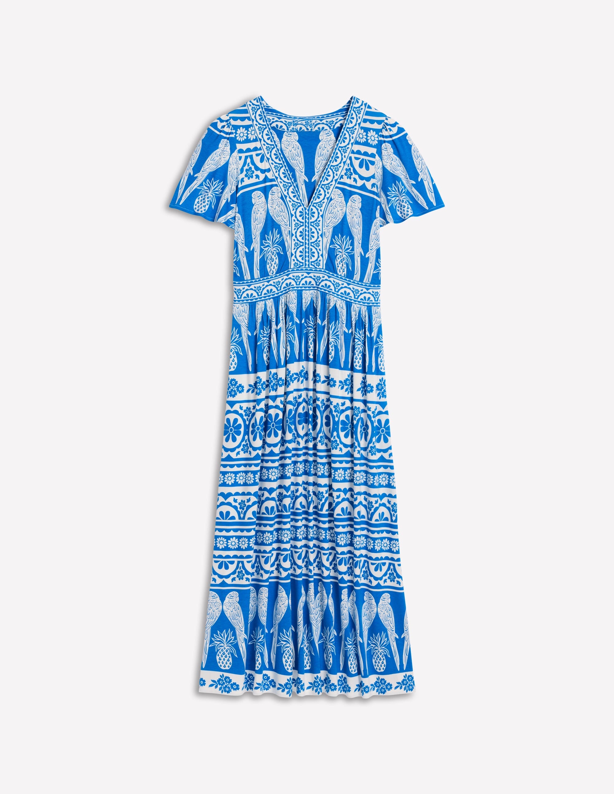 Ellie Flutter Maxi Tea Dress-Cerulean Blue, Ornate Tropics - Image 5