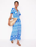 Ellie Flutter Maxi Tea Dress-Cerulean Blue, Ornate Tropics