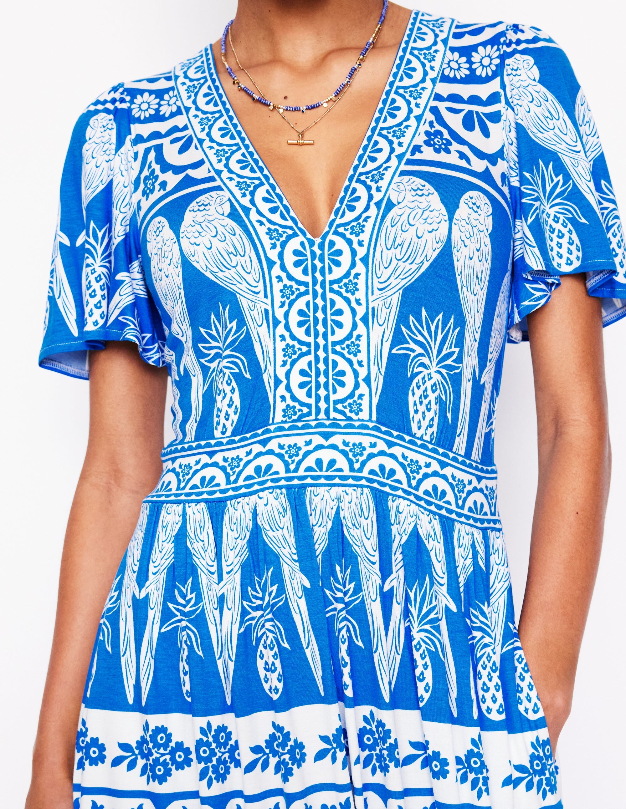 Ellie Flutter Maxi Tea Dress-Cerulean Blue, Ornate Tropics - Image 2