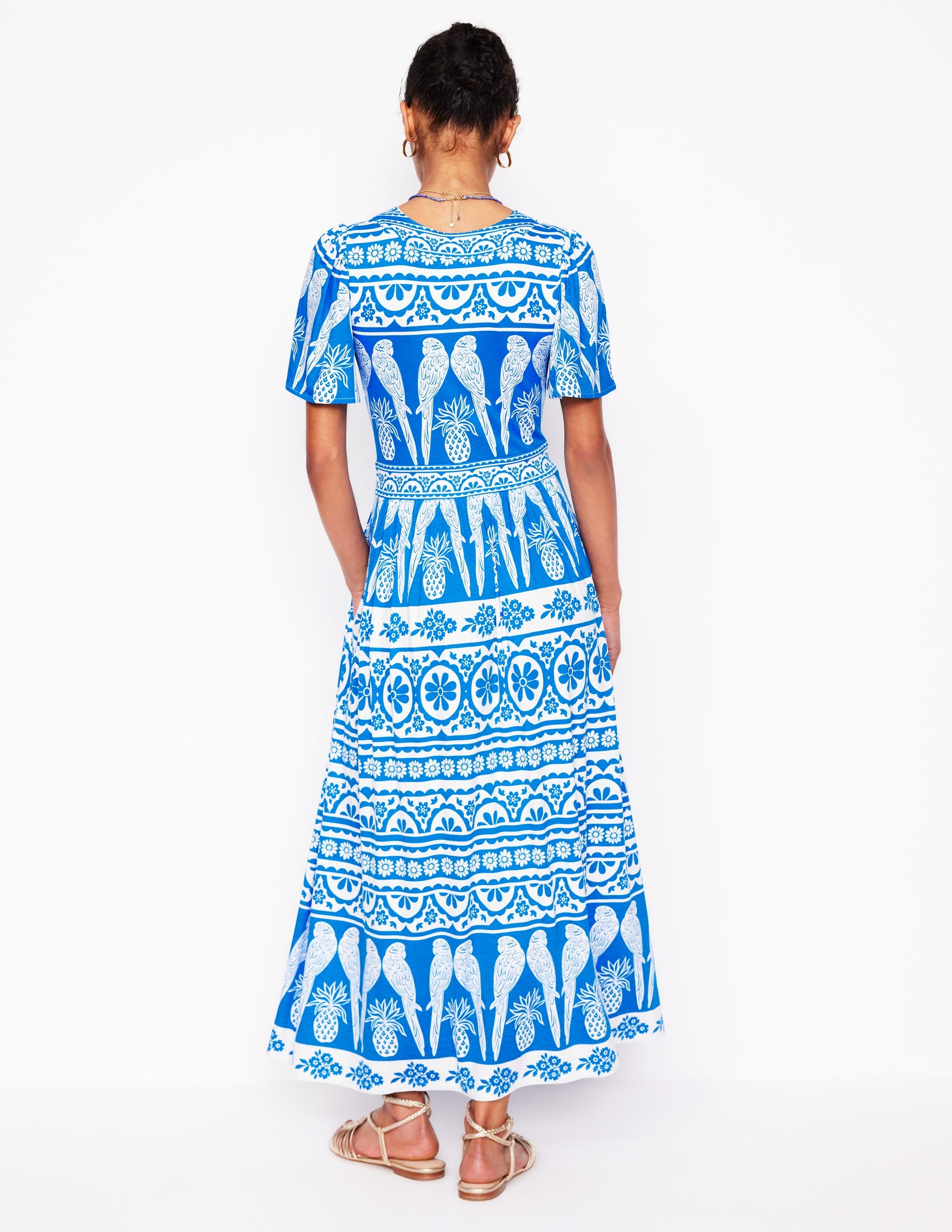 Ellie Flutter Maxi Tea Dress-Cerulean Blue, Ornate Tropics - Image 3