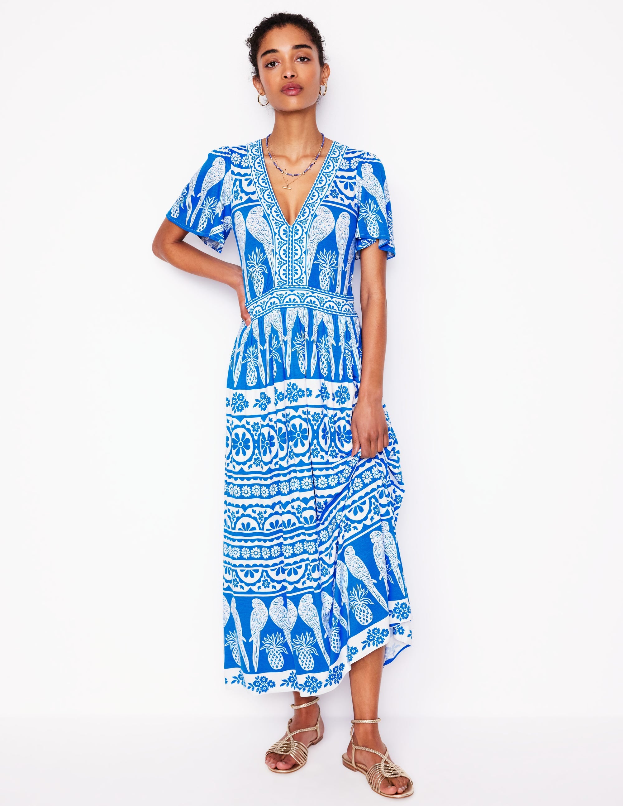 Ellie Flutter Maxi Tea Dress-Cerulean Blue, Ornate Tropics - Image 4
