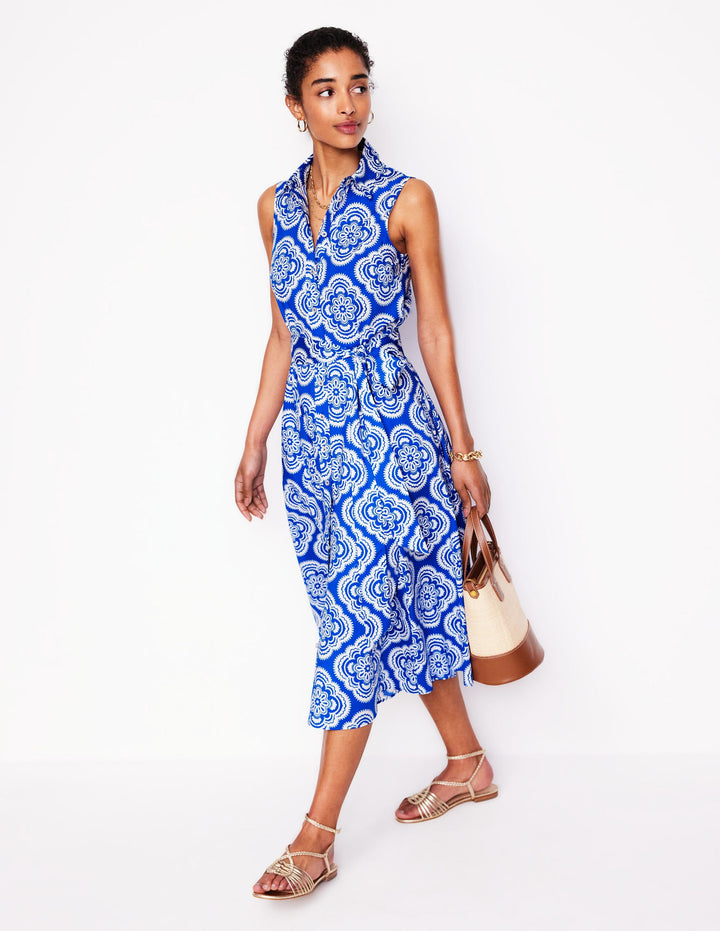 Amy Sleeveless Shirt Dress-Gallery Blue, Botanic Blush