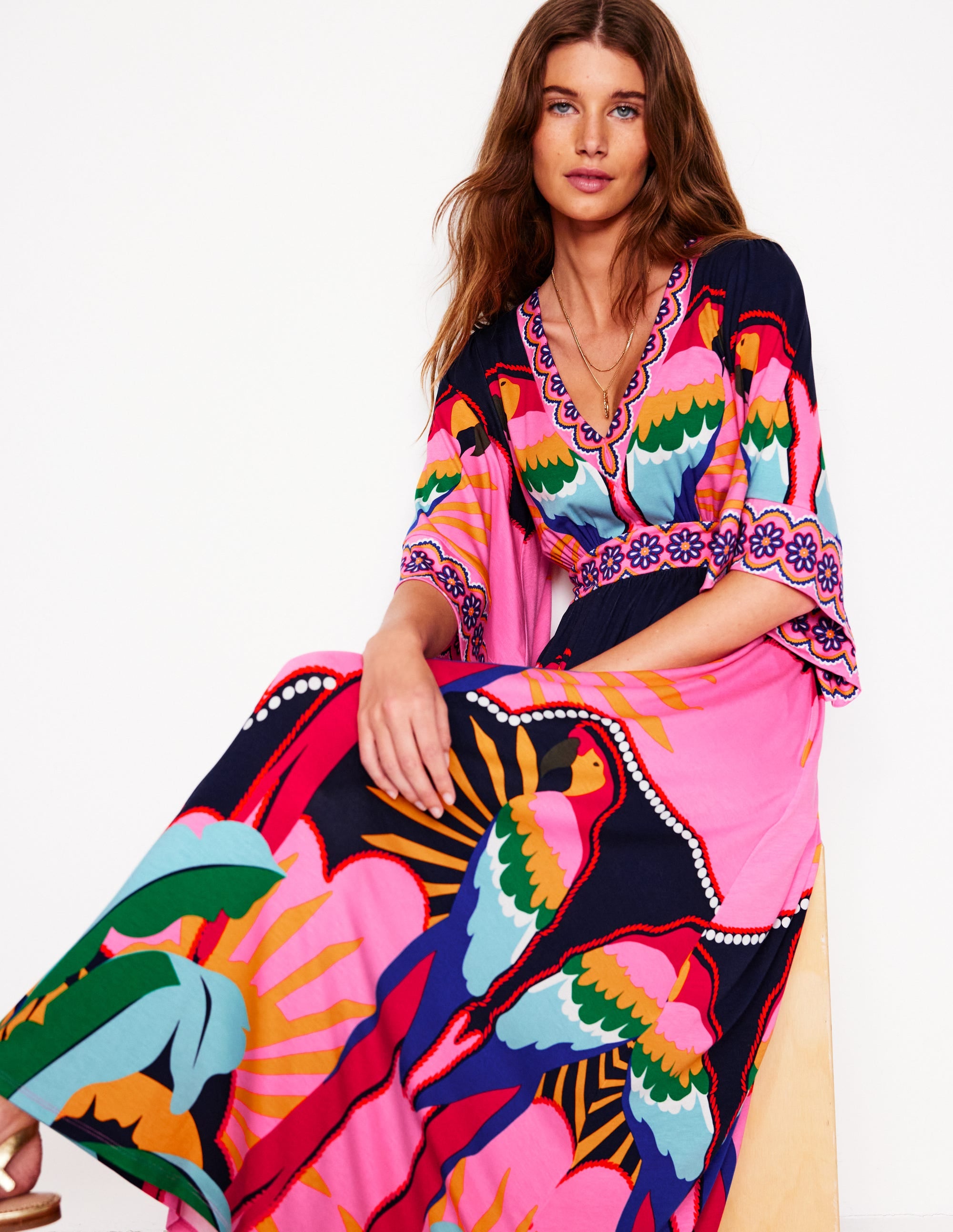 Maya Kimono Jersey Maxi Dress-Multi, Paradise Parrot - Image 1