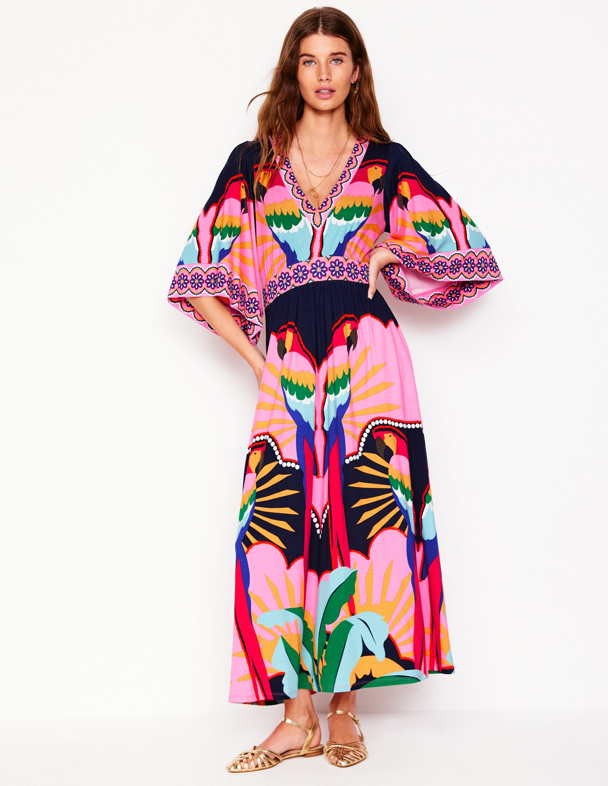 Maya Kimono Jersey Maxi Dress-Multi, Paradise Parrot - Image 4