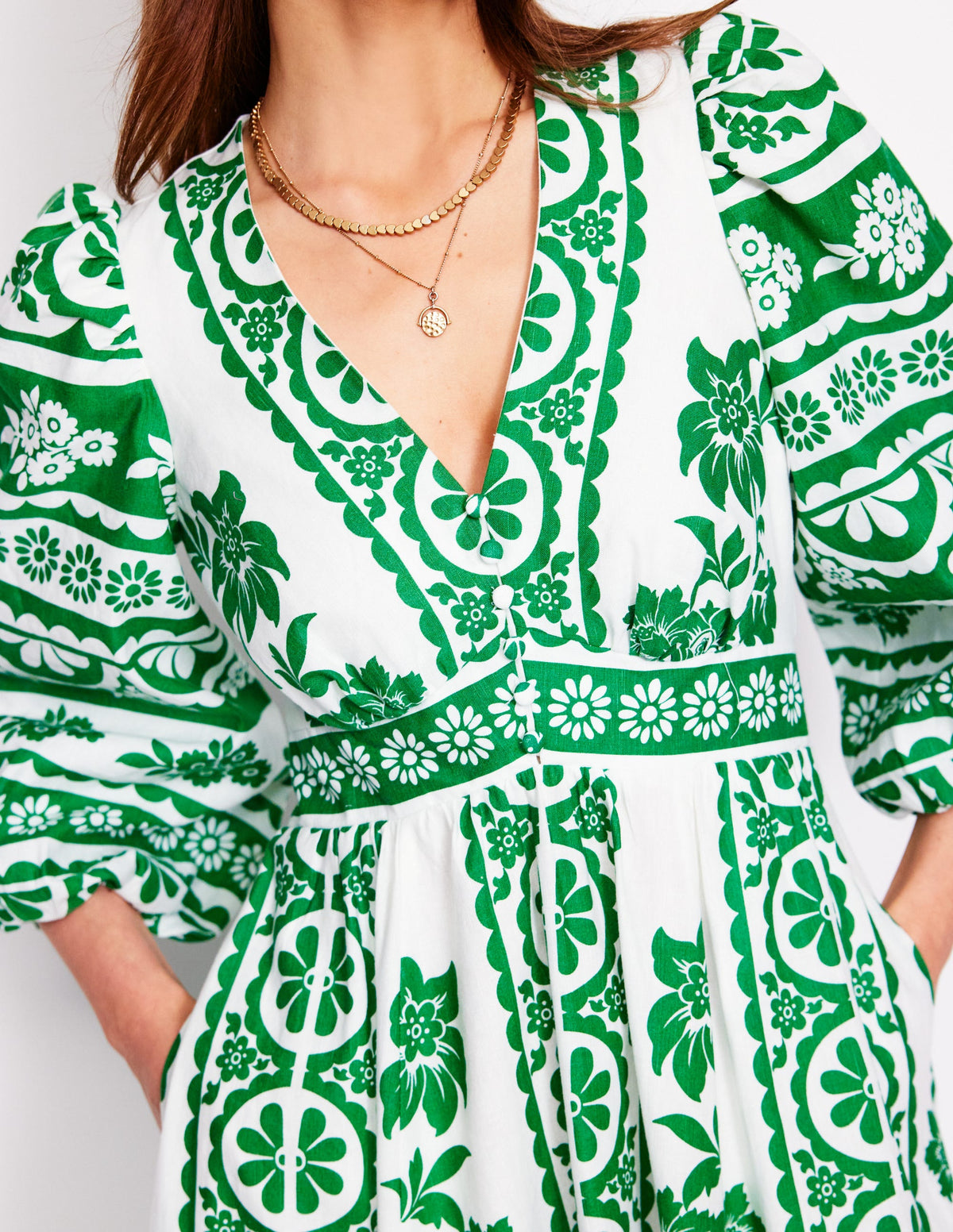 Lola Blouson Maxi Dress-Rich Emerald, Ornate Tropics - Image 2