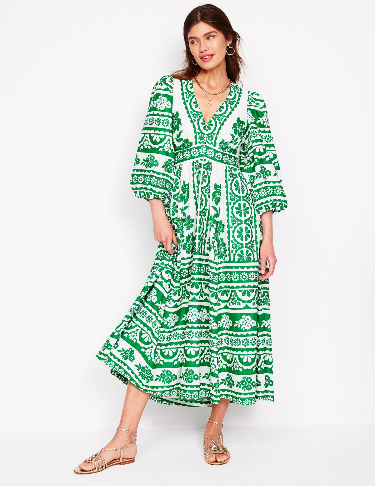 Lola Blouson Maxi Dress-Rich Emerald, Ornate Tropics - Image 4