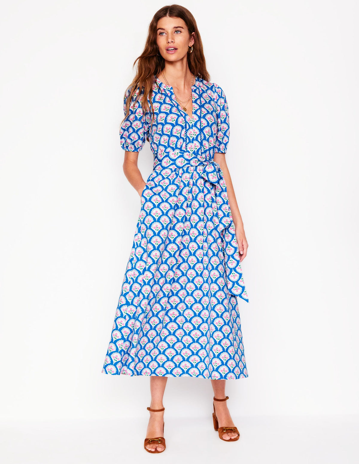 Sofia Trim Jersey Midi Dress-Bright Blue, Blossom Terrace - Image 1